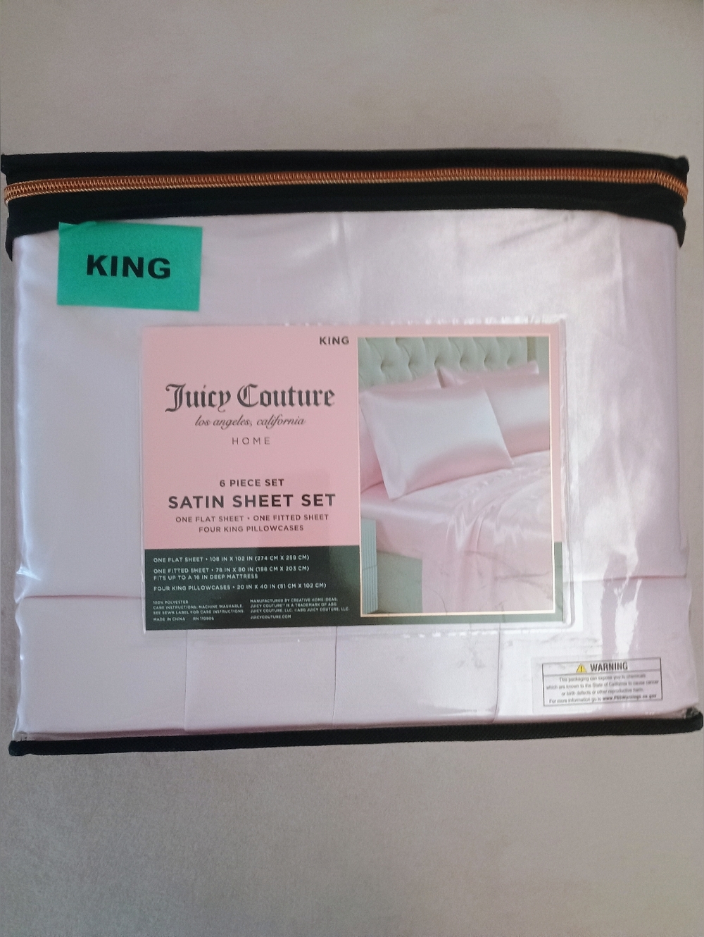 Juicy Couture Satin Sheet Set in Light Pink - King